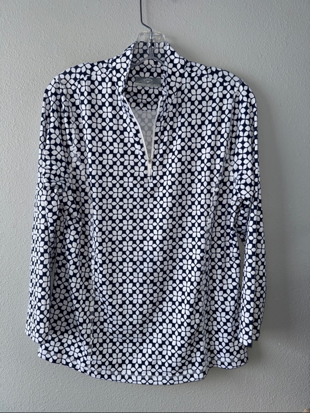 Callaway-Navy & White Geometric 1/4 Zip-Neck Pullover-Weather Series-SZ L